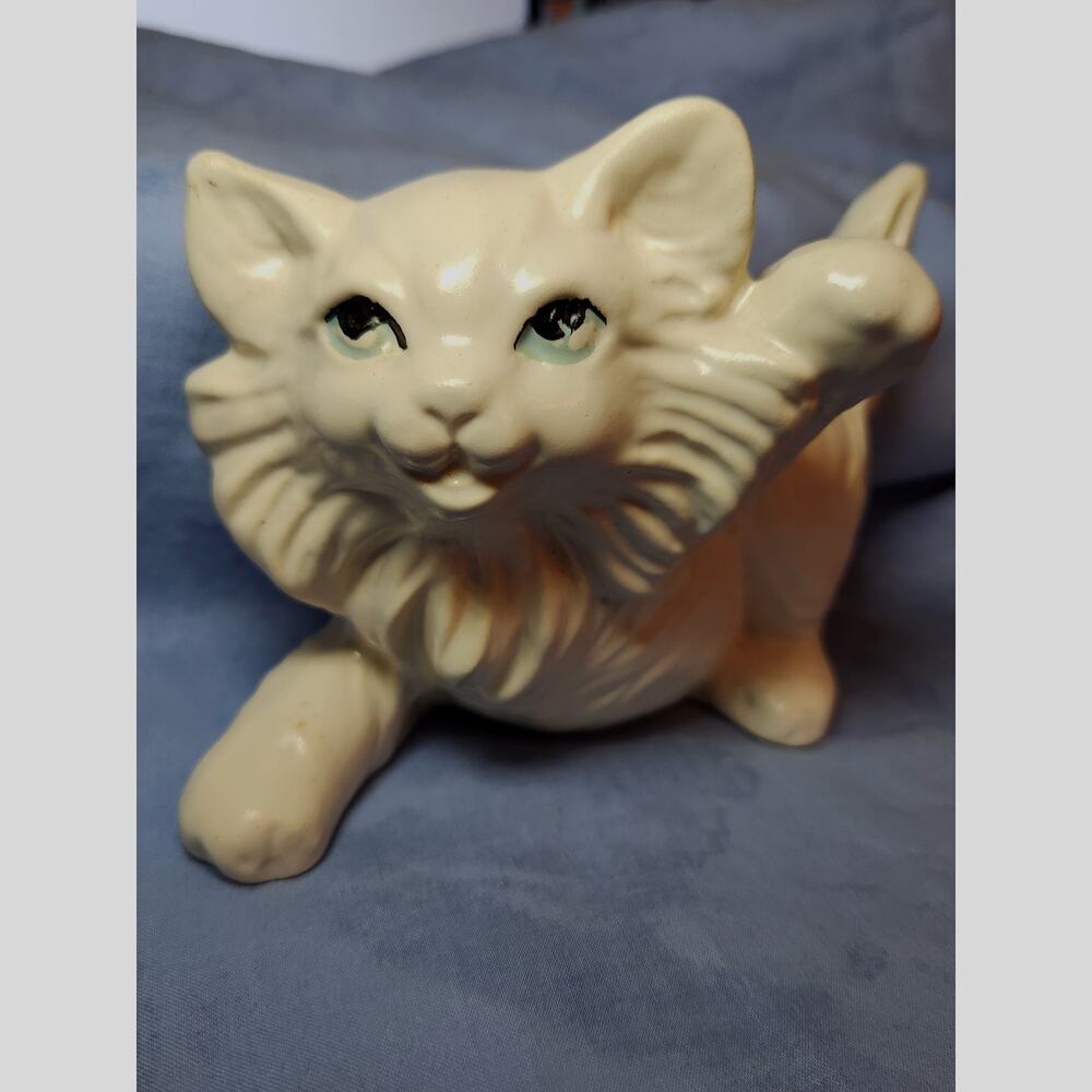 MCM Long Haired White Kitten Blue Eyes Figurine